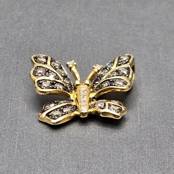 EFFY Nature 14k Gold Butterfly Pendant .38 TCW Espresso & White Diamond 5/8" - Picture 2 of 16